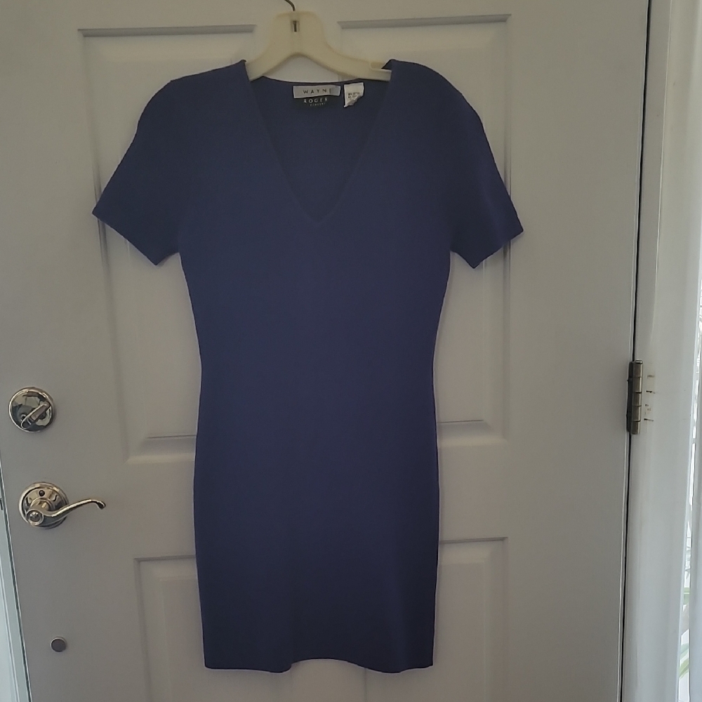 Wayne Rogers Deep Bluish Purple V-Neck Mini Dress